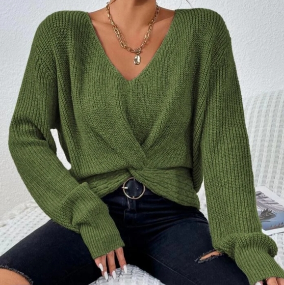 Sweater Green faux wrap - Picture 1 of 8